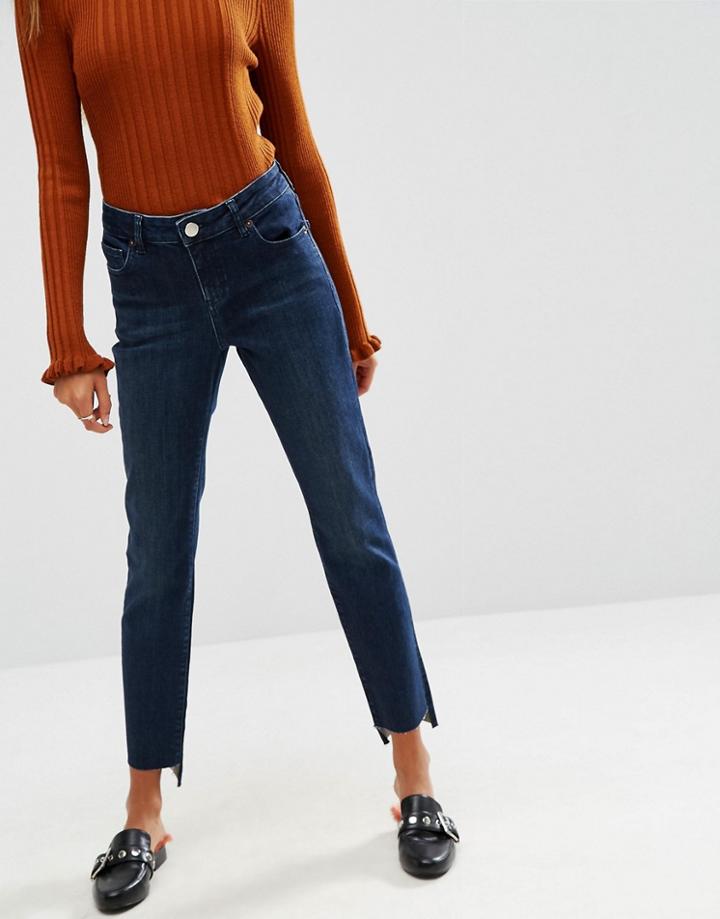 Asos Pencil Straight Leg Jeans In Dasha Darkwash With Side Split Hem -