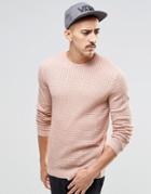 Asos Cable Knit Sweater With Rib Detail - Pink