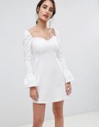 Asos Design Sweetheart Mini Dress With Fluted Sleeve - Cream
