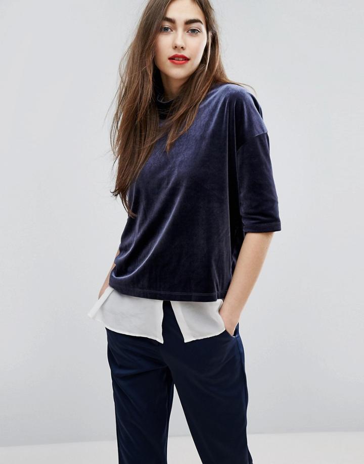 Moss Copenhagen Oversized Velvet T-shirt - Navy