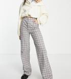 Asos Design Tall Slouchy Straight Leg Pants In Gray Check-multi