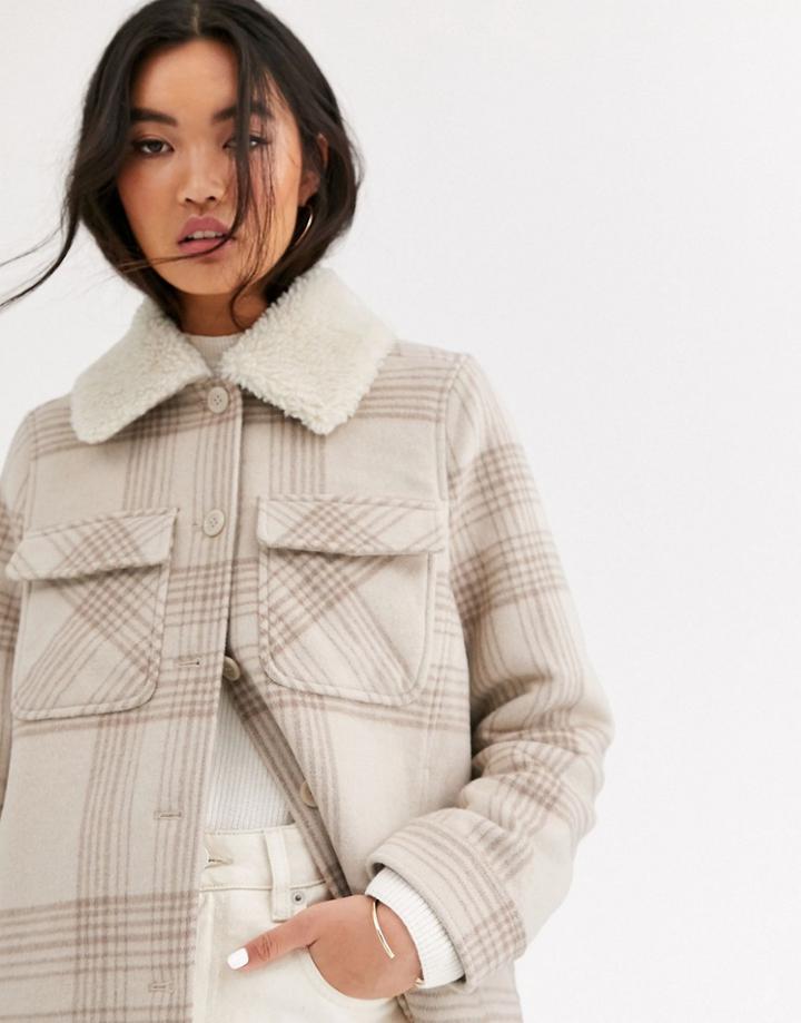& Other Stories Jacket With Fleece Collar Detail In Check Print
