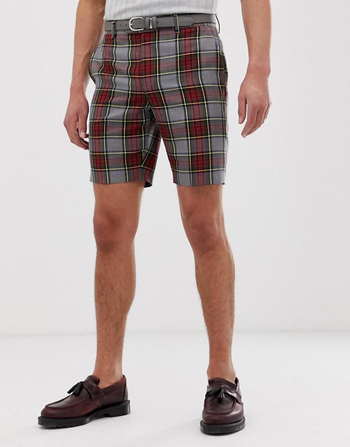 Asos Design Skinny Smart Shorts In Gray Plaid