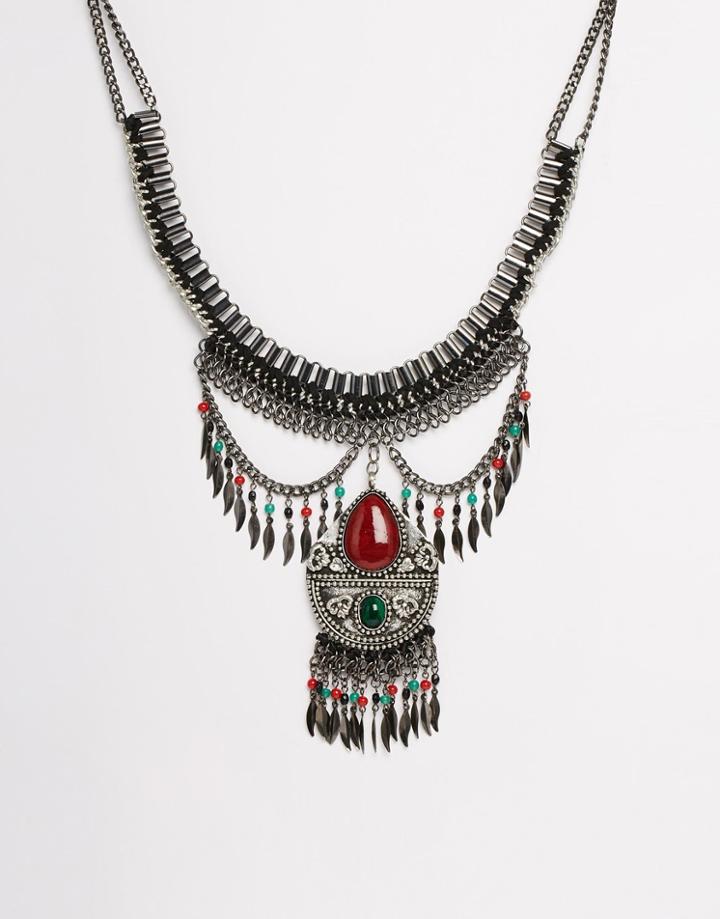 Asos Traveller Statement Necklace - Burnished Silver