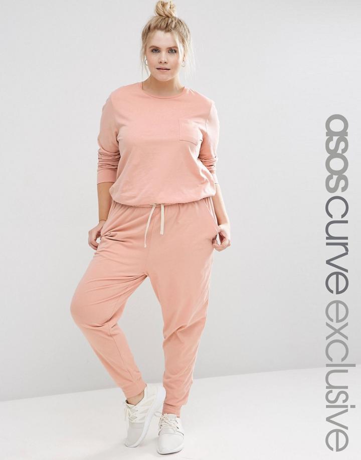 Asos Curve Washed Casual Jumpsuit With Drawstring - Mink