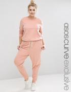 Asos Curve Washed Casual Jumpsuit With Drawstring - Mink
