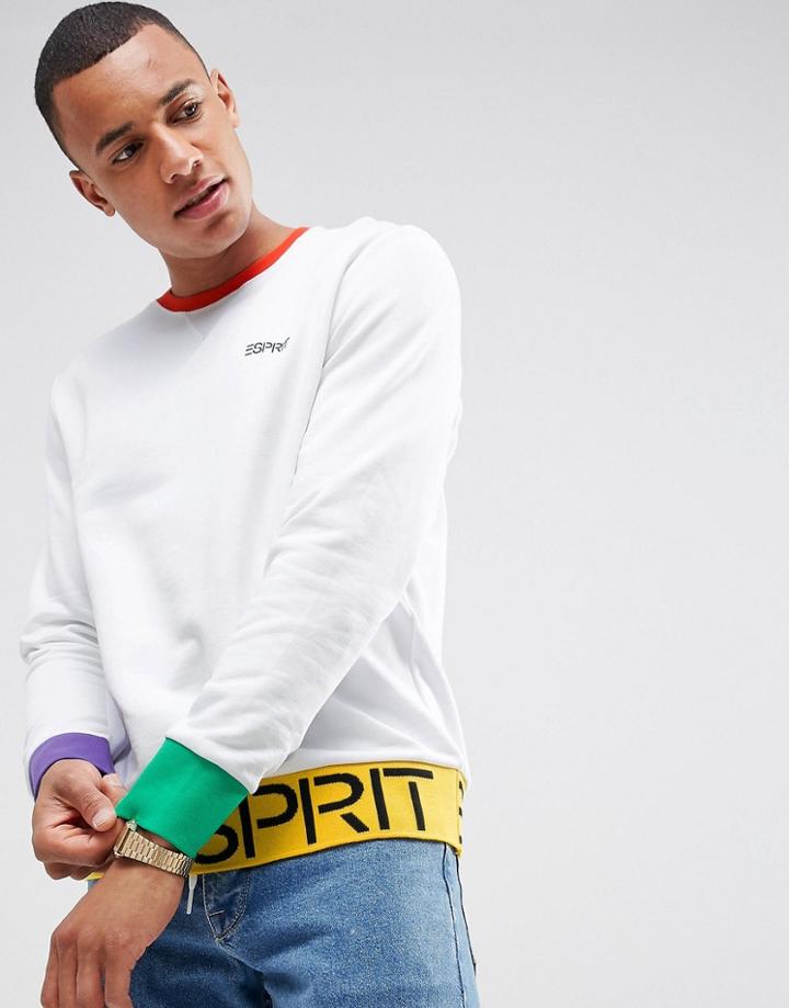 Esprit Sweatshirt With Contrast Logo Trims In Organic Cotton - White