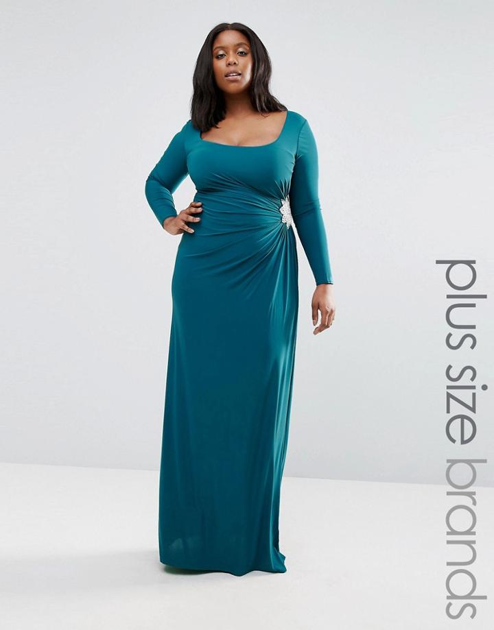 Goddiva Plus Maxi Dress With Embellished Detail - Blue