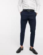 French Connection Wedding Slim Fit Flannel Suit Pants-navy