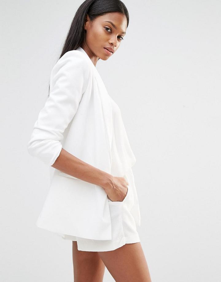 Missguided Gathered Sleeve Tailored Blazer - Cream