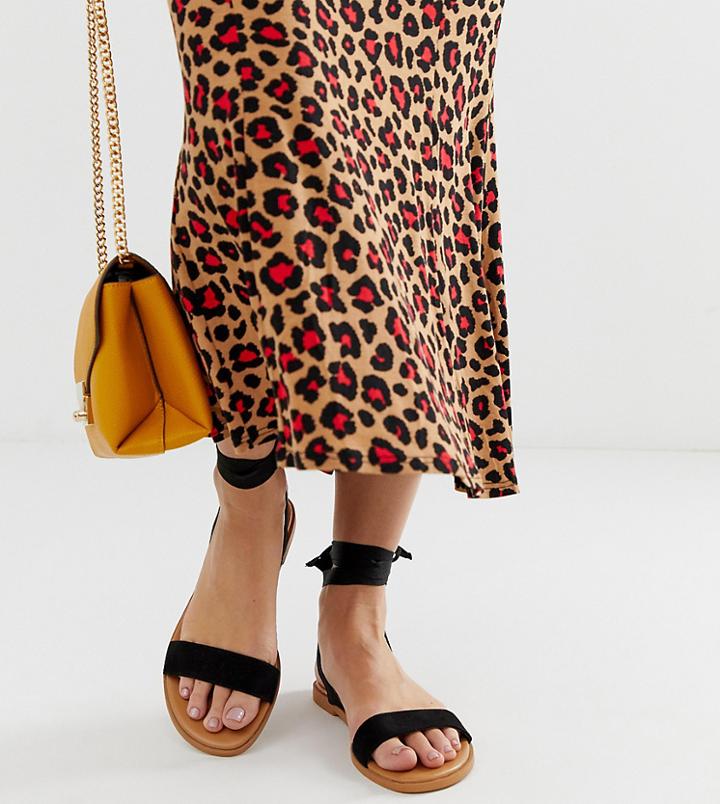Asos Design Wide Fit Flawless Tie Leg Sandals-black