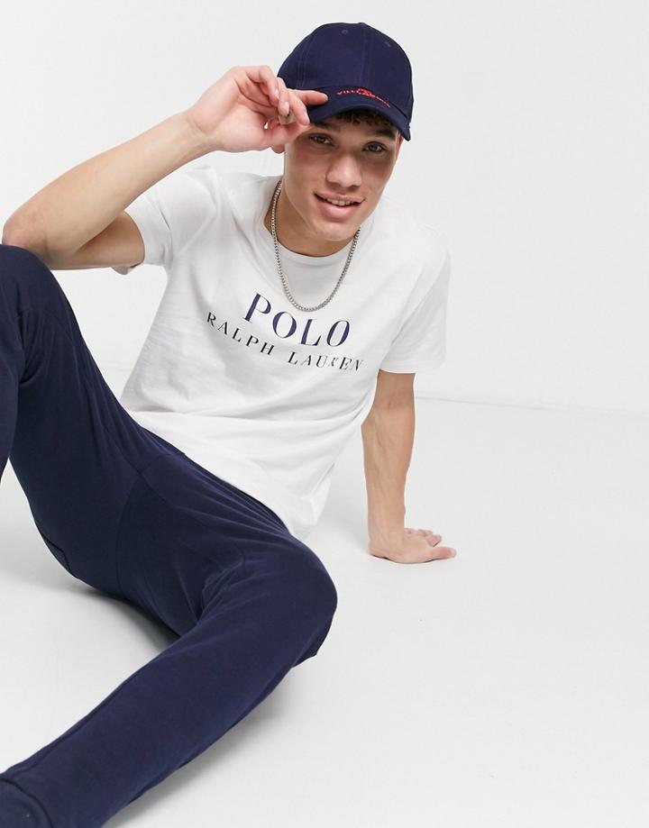 Polo Ralph Lauren Lounge T-shirt In White With Front Text Logo