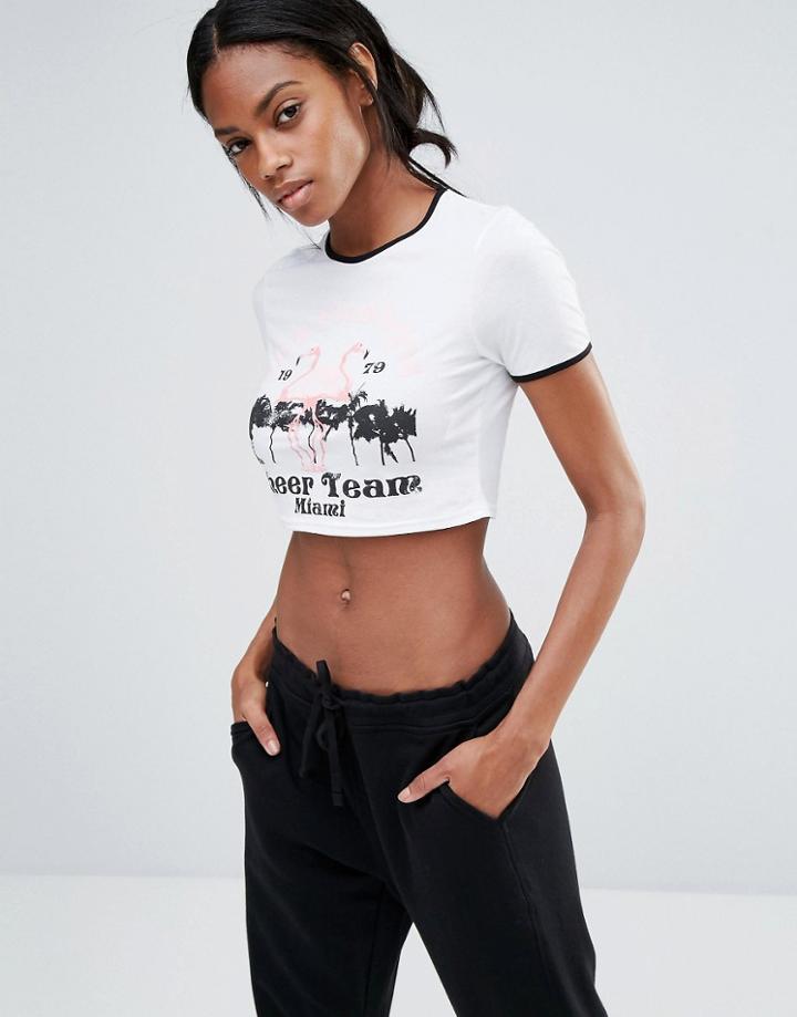 Missguided Pink Flamingo Slogan Cropped T Shirt - White