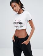 Missguided Pink Flamingo Slogan Cropped T Shirt - White