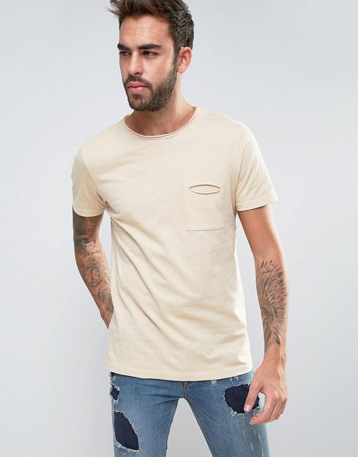 Another Influence Raw Edge Slub Pocket T-shirt - Beige