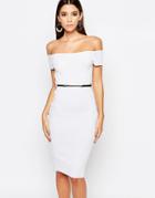 Michelle Keegan Loves Lipsy Rib Bardot Midi Dress - White