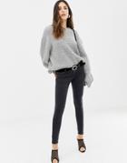 Asos Design Extreme Low Rise Skinny Jeans In Washed Black - Black