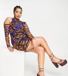 I Saw It First Plus One Shoulder Mesh Body-conscious Dress In Zebra Print-multi