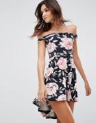 Ax Paris Hi Lo Bandeau Dress In Floral Print-navy