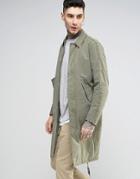 Asos Trench Coat With Parka Detail In Khaki - Green
