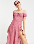 In The Style X Billie Faiers Sweetheart Bust Midi Dress With Thigh Split In Pink Floral Print-multi