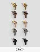 Designb London Cross Earrings In 5 Pack - Multi