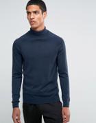 Selected Homme Silk Mix Roll Neck Sweater - Navy