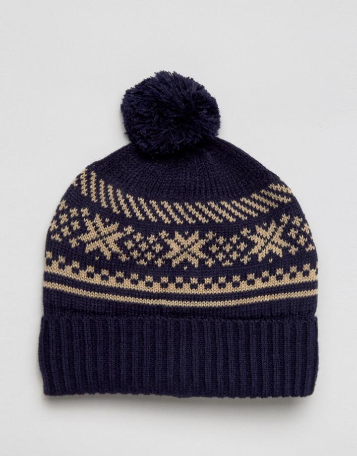 7x Fairisle Bobble Hat - Navy
