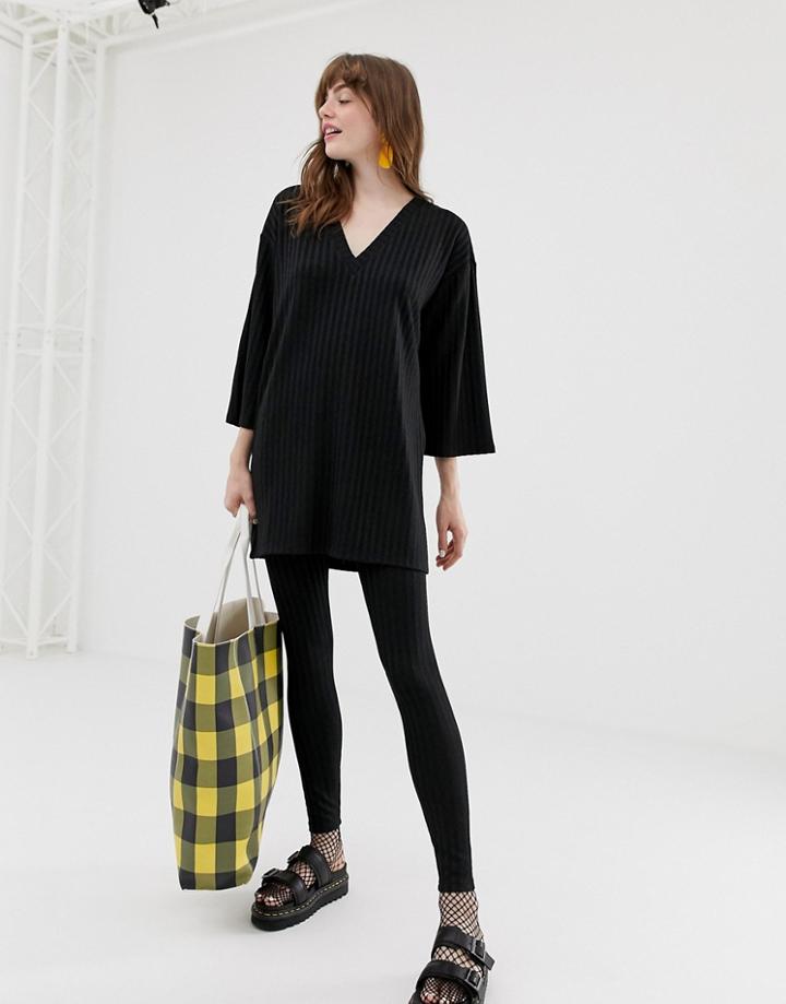 Monki Ribbed Leggings In Black