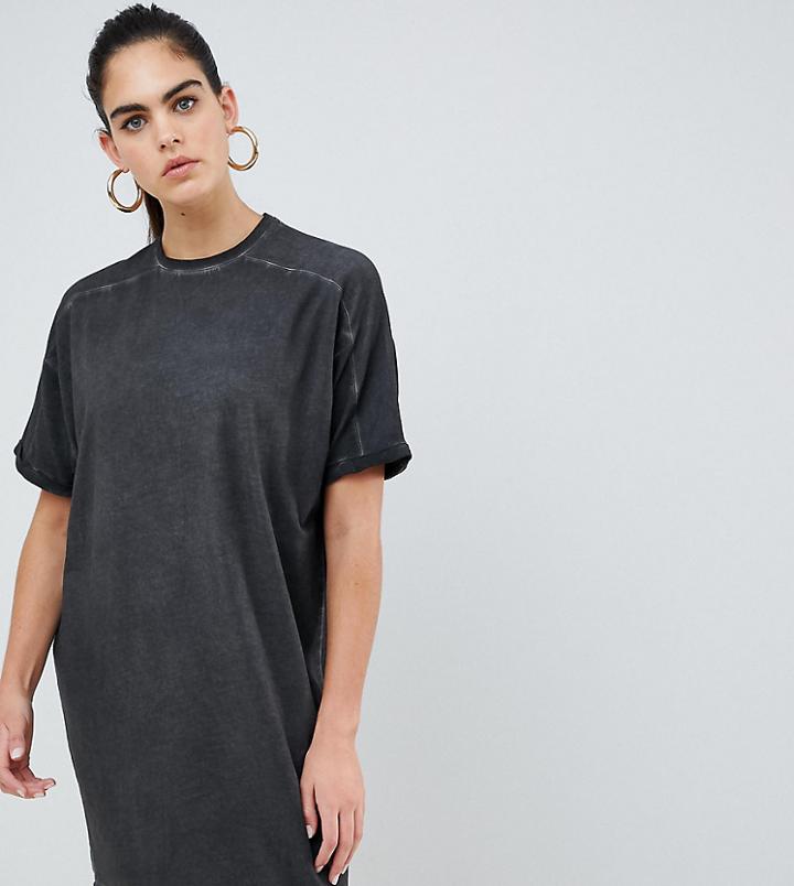 Asos Design Tall T-shirt Dress With Rolled Sleeves And Wash - Black