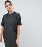 Asos Design Tall T-shirt Dress With Rolled Sleeves And Wash - Black