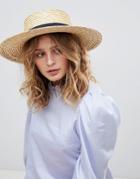 Asos Natural Straw Easy Boater Hat With Size Adjuster - Beige