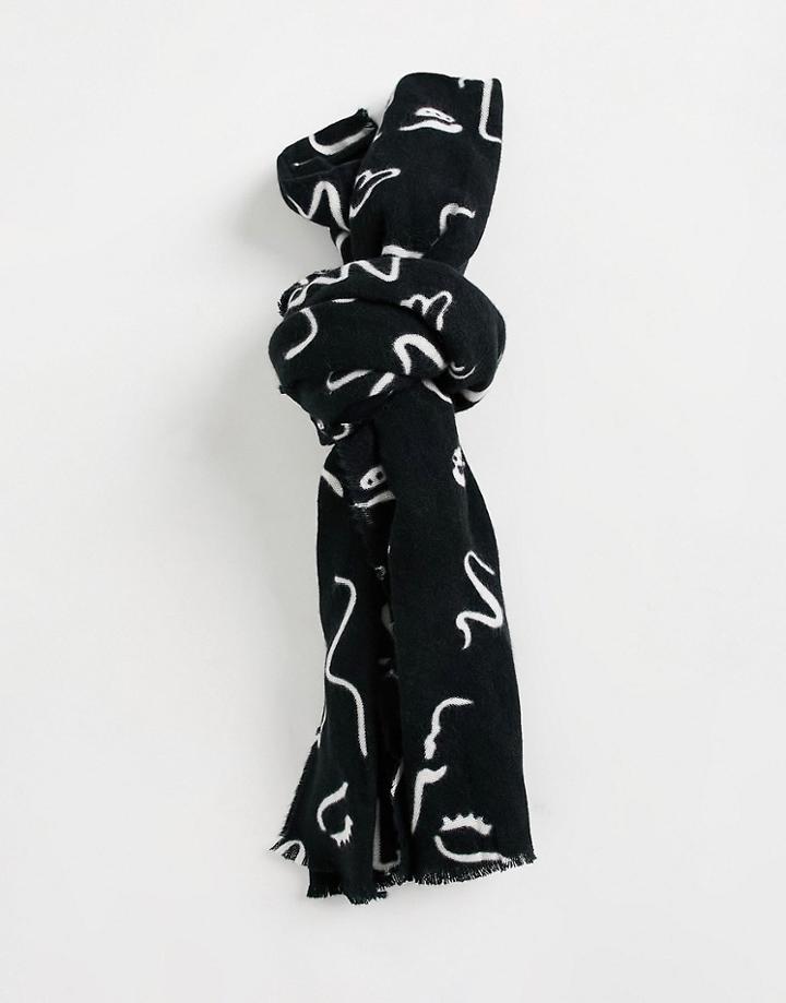 Asos Design Long Scarf In Face Print-multi