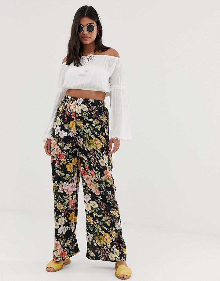 Qed London Wide Leg Pants In Red Black Print - Multi