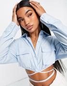 Public Desire Wrap Over Crop Woven Shirt In Blue - Part Of A Set-blues