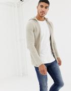 Pull & Bear Cardigan With Hood In Beige - Beige