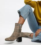 Monki Check Heeled Ankle Boots In Brown - Multi