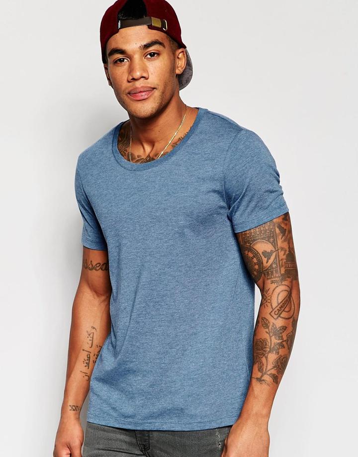 Asos T-shirt With Scoop Neck In Blue Marl - Stellar Marl