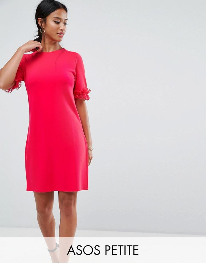 Asos Petite T-shirt Dress In Ponte With Lace Frill Sleeve - Pink