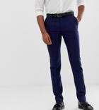 Asos Design Tall Wedding Skinny Suit Pants In Blue Wool Blend Herringbone - Blue
