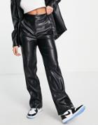 Asos Design Hourglass Leather Look Ultimate Straight Leg Pants In Black