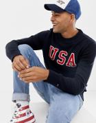 Tommy Hilfiger Usa Graphic Knitted Sweater-blue