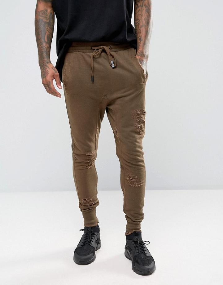 Other Uk Skinny Distressed Joggers - Brown