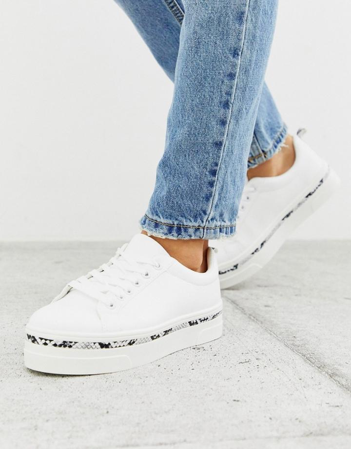 New Look Snake Detail Flatform Sneakers In White