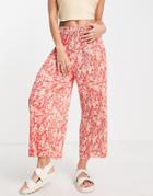 Asos Design Plisse Culotte Pants In Floral Print-multi