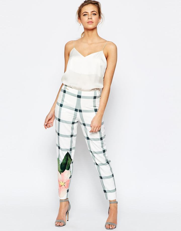 Ted Baker Trellis Check Crop Pant - White