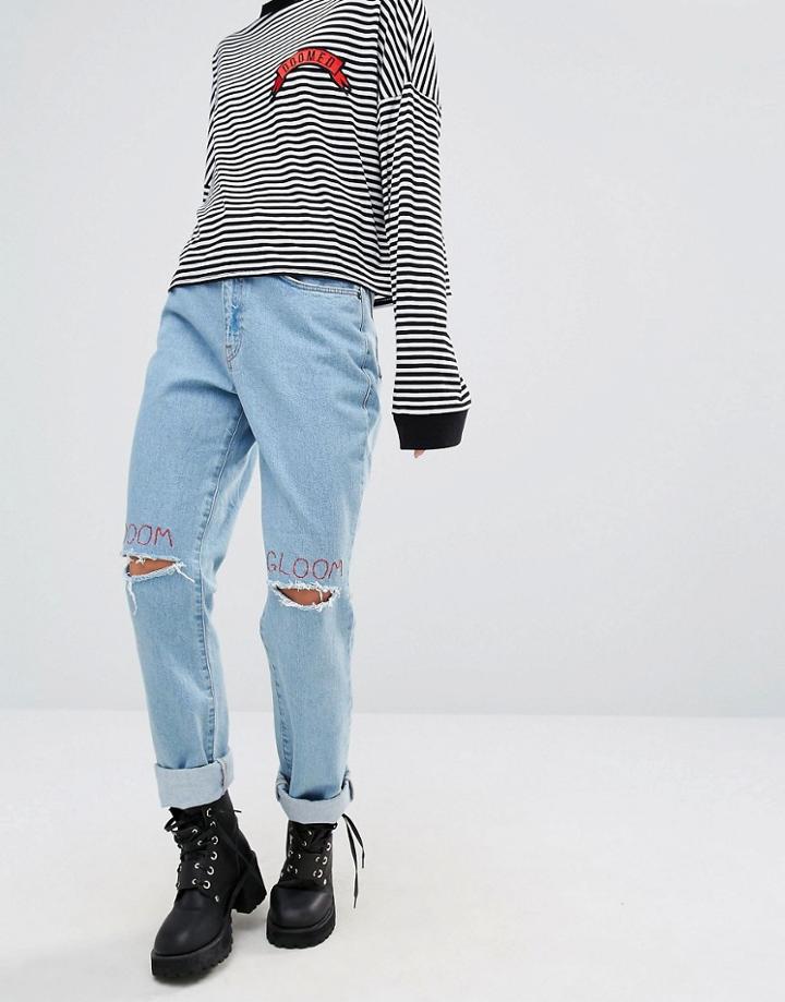 The Ragged Priest Doom And Gloom Embroidered Ripped Jeans - Blue