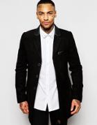 Rogues Of London Overcoat With Faux Snakeskin Back Neck Detail - Black