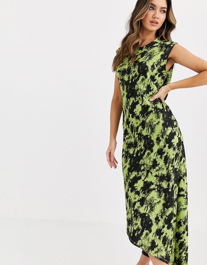 Asos Design High Neck Tie Dye Print Midi Dress-multi