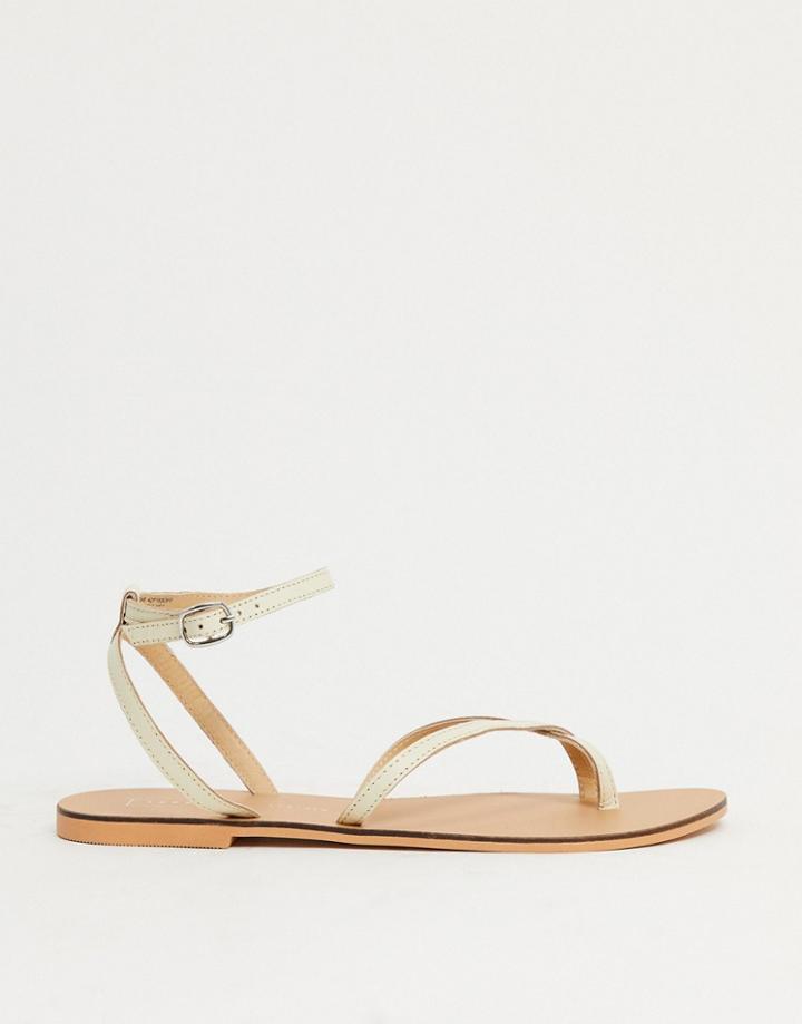 Topshop Premium Leather Sandal In Cream-white